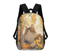 sinyumoney 3D Printed Children's School Golden Flowers And Curious Cat Backpack for Kids High Capacity Travel Rucksacks Book Bags Kids School Bag Back Pack 17inch