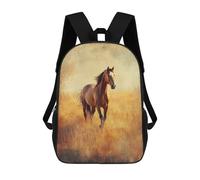 sinyumoney 3D Printed Children's School Golden Horse in Field Backpack for Kids High Capacity Travel Rucksacks Book Bags Kids School Bag Back Pack 17inch
