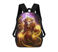 sinyumoney 3D Printed Children's School Golden Monkey King Statue Backpack High Capacity Travel Book Bags Fashion Rucksacks Kids School Casual Back Pack 17inch