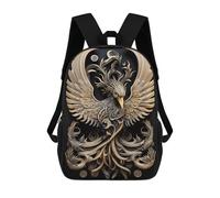 sinyumoney 3D Printed Children's School Golden Phoenix Artwork-1 Backpack for Kids High Capacity Travel Rucksacks Book Bags Kids School Bag Back Pack 17inch