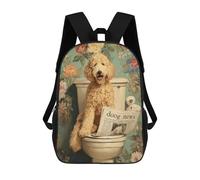 sinyumoney 3D Printed Children's School Golden Retriever Reading Newspaper on Toilet -2 Backpack High Capacity Travel Book Bags Fashion Rucksacks Kids School Casual Back Pack 17inch