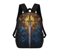 sinyumoney 3D Printed Children's School Golden Sword Stained Glass Backpack High Capacity Travel Book Bags Fashion Rucksacks Kids School Casual Back Pack 17inch