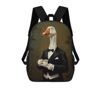 sinyumoney 3D Printed Children's School Goose in Tuxedo with Tea Backpack High Capacity Travel Book Bags Fashion Rucksacks Kids School Casual Back Pack 17inch