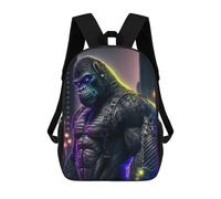 sinyumoney 3D Printed Children's School Gorilla in Neon Cityscape Backpack for Kids High Capacity Travel Fashion Rucksacks Kids School Bag Casual Back Pack 17inch