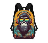 sinyumoney 3D Printed Children's School Gorilla with Headphones in Paradise Backpack for Kids High Capacity Travel Rucksacks Book Bags Kids School Bag Back Pack 17inch