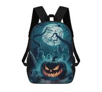 sinyumoney 3D Printed Children's School Halloween Pumpkin with Ghosts And Moon Backpack for Kids High Capacity Travel Fashion Rucksacks Kids School Bag Casual Back Pack 17inch