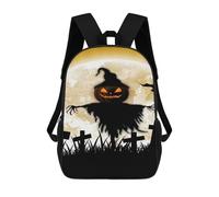 sinyumoney 3D Printed Children's School Halloween Scarecrow with Full Moon Backpack High Capacity Travel Book Bags Fashion Rucksacks Kids School Casual Back Pack 17inch