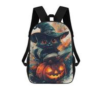 sinyumoney 3D Printed Children's School Halloween Witch Black Cat Backpack for Kids High Capacity Travel Fashion Rucksacks Kids School Bag Casual Back Pack 17inch