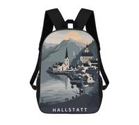 sinyumoney 3D Printed Children's School Hallstatt Village Illustration Backpack for Kids High Capacity Travel Fashion Rucksacks Kids School Bag Casual Back Pack 17inch