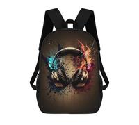 sinyumoney 3D Printed Children's School Headphones Music Backpack for Kids High Capacity Travel Fashion Rucksacks Kids School Bag Casual Back Pack 17inch
