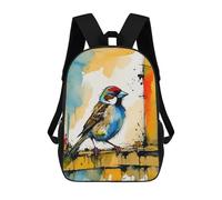sinyumoney 3D Printed Children's School House Sparrow Watercolor Painting Backpack for Kids High Capacity Travel Fashion Rucksacks Kids School Bag Casual Back Pack 17inch