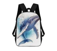 sinyumoney 3D Printed Children's School Humpback Whale Splash Backpack for Kids High Capacity Travel Fashion Rucksacks Kids School Bag Casual Back Pack 17inch