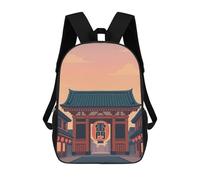 sinyumoney 3D Printed Children's School Japanese Gate with Lantern Illustration Backpack for Kids High Capacity Travel Fashion Rucksacks Kids School Bag Casual Back Pack 17inch