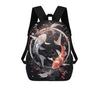 sinyumoney 3D Printed Children's School Japanese Koi Ying Yang Backpack for Kids High Capacity Travel Rucksacks Book Bags Kids School Bag Back Pack 17inch