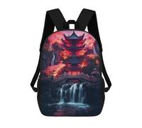 sinyumoney 3D Printed Children's School Japanese Temple Waterfall Backpack for Kids High Capacity Travel Rucksacks Book Bags Kids School Bag Back Pack 17inch