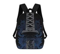 sinyumoney 3D Printed Children's School Katana Sword Hilt with Floral Design Backpack for Kids High Capacity Travel Fashion Rucksacks Kids School Bag Casual Back Pack 17inch