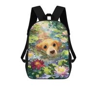 sinyumoney 3D Printed Children's School Labrador Dog in Water Lilies Pond Backpack for Kids High Capacity Travel Fashion Rucksacks Kids School Bag Casual Back Pack 17inch