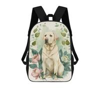 sinyumoney 3D Printed Children's School Labrador Floral Portrait Backpack High Capacity Travel Book Bags Fashion Rucksacks Kids School Casual Back Pack 17inch