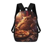 sinyumoney 3D Printed Children's School Lazy Fat Cat Food Snacks Backpack High Capacity Travel Book Bags Fashion Rucksacks Kids School Casual Back Pack 17inch