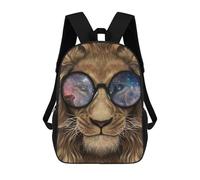 sinyumoney 3D Printed Children's School Lion in Space Glasses Backpack for Kids High Capacity Travel Rucksacks Book Bags Kids School Bag Back Pack 17inch