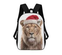 sinyumoney 3D Printed Children's School Lion Wearing Christmas Santa Hat Backpack for Kids High Capacity Travel Fashion Rucksacks Kids School Bag Casual Back Pack 17inch