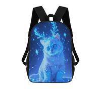 sinyumoney 3D Printed Children's School Magical Blue Cat Snow Backpack for Kids High Capacity Travel Rucksacks Book Bags Kids School Bag Back Pack 17inch
