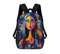 sinyumoney 3D Printed Children's School Mona Lisa - Abstract Geometric Reinterpretation Backpack for Kids High Capacity Travel Fashion Rucksacks Kids School Bag Casual Back Pack 17inch