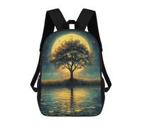 sinyumoney 3D Printed Children's School Moonlit Lake Reflection Backpack High Capacity Travel Book Bags Fashion Rucksacks Kids School Casual Back Pack 17inch