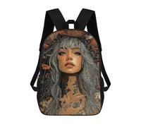 sinyumoney 3D Printed Children's School Mushroom Crowned Woman Portrait Backpack for Kids High Capacity Travel Fashion Rucksacks Kids School Bag Casual Back Pack 17inch