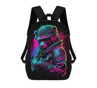 sinyumoney 3D Printed Children's School Neon Bear Portrait Backpack for Kids High Capacity Travel Rucksacks Book Bags Kids School Bag Back Pack 17inch