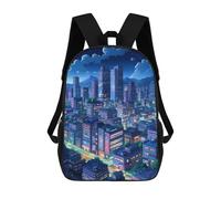 sinyumoney 3D Printed Children's School Neon Cityscape at Night Backpack for Kids High Capacity Travel Rucksacks Book Bags Kids School Bag Back Pack 17inch