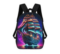 sinyumoney 3D Printed Children's School Neon Sailing Ship Fantasy Backpack for Kids High Capacity Travel Rucksacks Book Bags Kids School Bag Back Pack 17inch