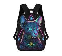 sinyumoney 3D Printed Children's School Neon Sphynx Portrait Art Backpack for Kids High Capacity Travel Rucksacks Book Bags Kids School Bag Back Pack 17inch