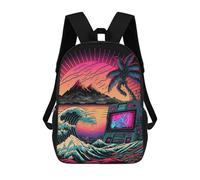 sinyumoney 3D Printed Children's School Neon Sunset Boombox Wave Backpack for Kids High Capacity Travel Rucksacks Book Bags Kids School Bag Back Pack 17inch