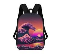 sinyumoney 3D Printed Children's School Neon Wave Sunset -1 Backpack for Kids High Capacity Travel Fashion Rucksacks Kids School Bag Casual Back Pack 17inch
