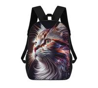 sinyumoney 3D Printed Children's School Neon Whiskered Feline Backpack for Kids High Capacity Travel Rucksacks Book Bags Kids School Bag Back Pack 17inch