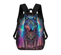 sinyumoney 3D Printed Children's School Neon Wolf Spirit Art Print Backpack for Kids High Capacity Travel Rucksacks Book Bags Kids School Bag Back Pack 17inch
