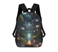 sinyumoney 3D Printed Children's School Night Lotus Pond with Fireboat Backpack for Kids High Capacity Travel Rucksacks Book Bags Kids School Bag Back Pack 17inch