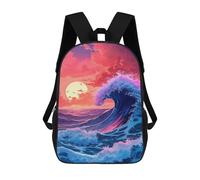 sinyumoney 3D Printed Children's School Ocean Wave Sunset Art Print Backpack High Capacity Travel Book Bags Fashion Rucksacks Kids School Casual Back Pack 17inch