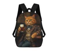 sinyumoney 3D Printed Children's School Orange Tabby Cat in A Pub Holding A Beer Backpack High Capacity Travel Book Bags Fashion Rucksacks Kids School Casual Back Pack 17inch