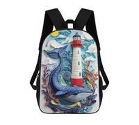 sinyumoney 3D Printed Children's School Papercraft Whale & Lighthouse Backpack for Kids High Capacity Travel Fashion Rucksacks Kids School Bag Casual Back Pack 17inch