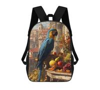 sinyumoney 3D Printed Children's School Parrot Perched on Urban Balcony with Fruits Backpack High Capacity Travel Book Bags Fashion Rucksacks Kids School Casual Back Pack 17inch