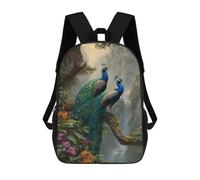 sinyumoney 3D Printed Children's School Peacock Paradise Landscape Backpack High Capacity Travel Book Bags Fashion Rucksacks Kids School Casual Back Pack 17inch