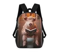sinyumoney 3D Printed Children's School Pig Reading on Toilet Backpack for Kids High Capacity Travel Fashion Rucksacks Kids School Bag Casual Back Pack 17inch