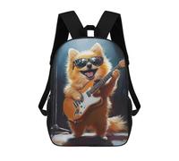sinyumoney 3D Printed Children's School Pomeranian Playing Guitar-3 Backpack High Capacity Travel Book Bags Fashion Rucksacks Kids School Casual Back Pack 17inch