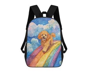 sinyumoney 3D Printed Children's School Poodle on Rainbow Bridge Backpack High Capacity Travel Book Bags Fashion Rucksacks Kids School Casual Back Pack 17inch