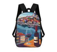 sinyumoney 3D Printed Children's School Porto Wine Cityscape Backpack High Capacity Travel Book Bags Fashion Rucksacks Kids School Casual Back Pack 17inch