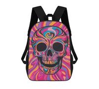 sinyumoney 3D Printed Children's School Psychedelic Skull Art Print Backpack for Kids High Capacity Travel Rucksacks Book Bags Kids School Bag Back Pack 17inch