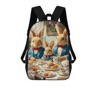 sinyumoney 3D Printed Children's School Rabbit Tea Party Scene Backpack for Kids High Capacity Travel Rucksacks Book Bags Kids School Bag Back Pack 17inch