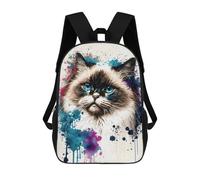 sinyumoney 3D Printed Children's School Ragdoll Cat Watercolor Backpack for Kids High Capacity Travel Fashion Rucksacks Kids School Bag Casual Back Pack 17inch